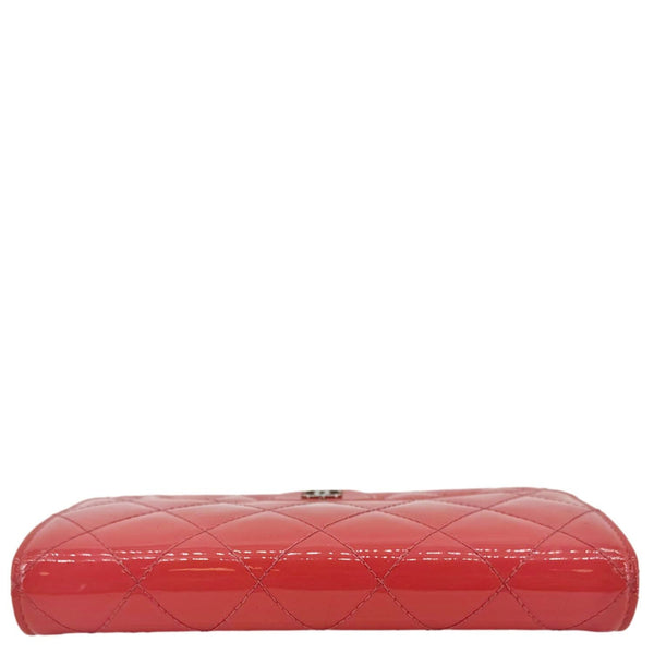 CHANEL Quilted Patent Leather Long Wallet Pink