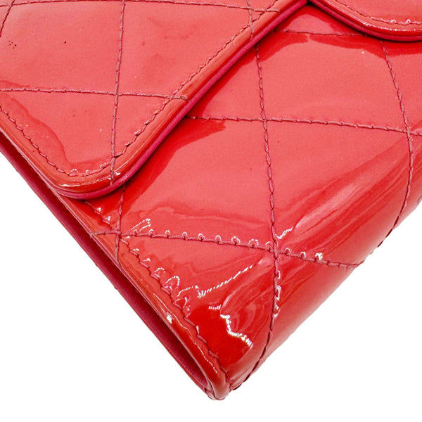 CHANEL Quilted Patent Leather Long Wallet Pink