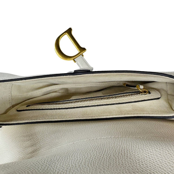 CHRISTIAN DIOR Saddle Leather Satchel Bag Off White