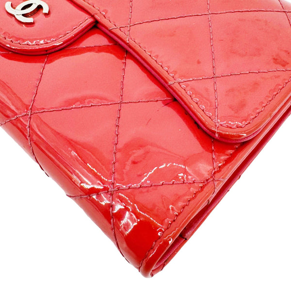 CHANEL Quilted Patent Leather Long Wallet Pink
