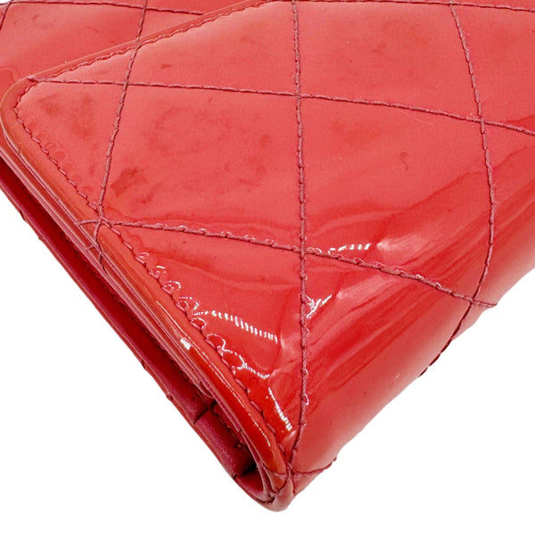 CHANEL Quilted Patent Leather Long Wallet Pink