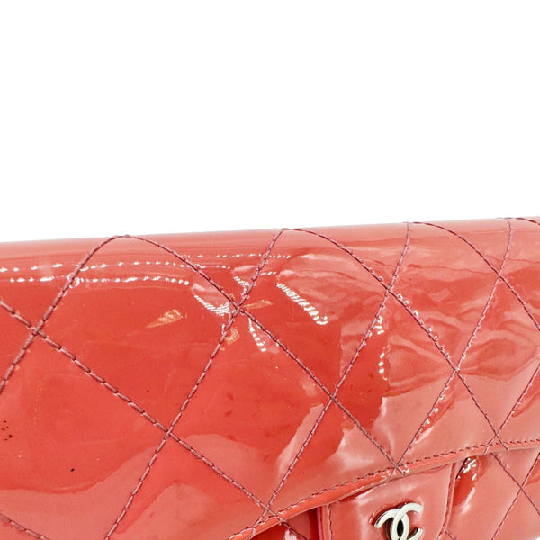 CHANEL Quilted Patent Leather Long Wallet Pink