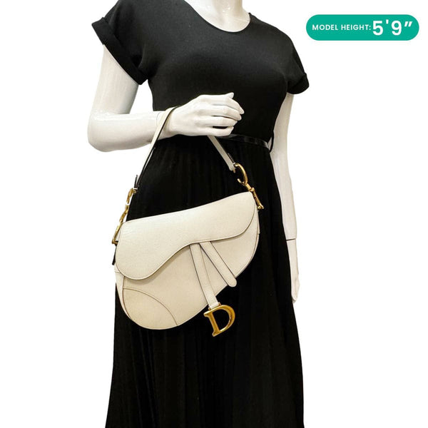 CHRISTIAN DIOR Saddle Leather Satchel Bag Off White