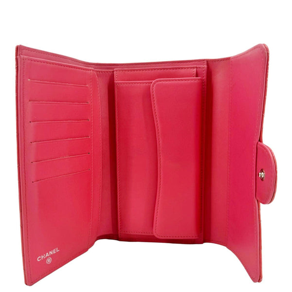 CHANEL Quilted Patent Leather Long Wallet Pink