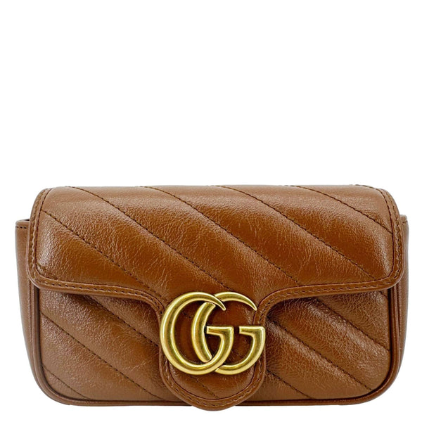 GUCCI GG Marmont Super Mini Matelasse Leather Crossbody Bag Brown 476433