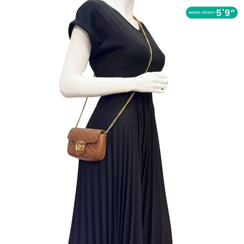 GUCCI GG Marmont Super Mini Matelasse Leather Crossbody Bag Brown 476433