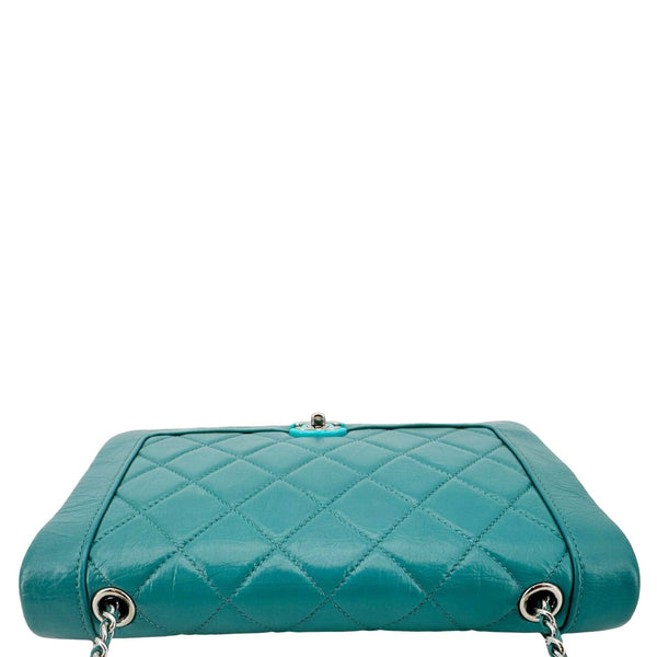 CHANEL Bi Vintage Full Flap Medium Quilted Crumpled Leather Crossbody Bag Aqua Blue