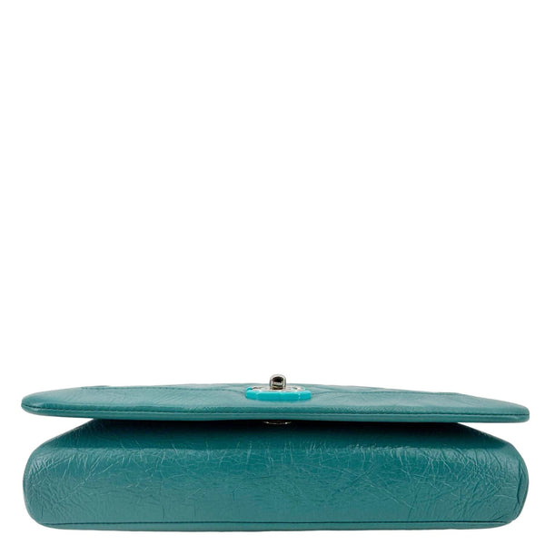 CHANEL Bi Vintage Full Flap Medium Quilted Crumpled Leather Crossbody Bag Aqua Blue