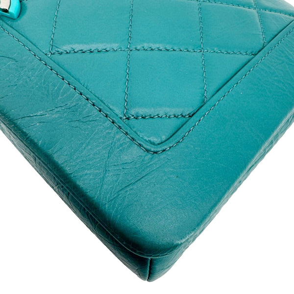 CHANEL Bi Vintage Full Flap Medium Quilted Crumpled Leather Crossbody Bag Aqua Blue