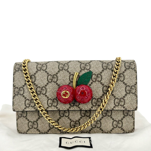 GUCCI Cherry Mini GG Supreme Canavs Chain Wallet Beige 481291