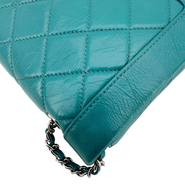 CHANEL Bi Vintage Full Flap Medium Quilted Crumpled Leather Crossbody Bag Aqua Blue