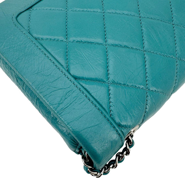 CHANEL Bi Vintage Full Flap Medium Quilted Crumpled Leather Crossbody Bag Aqua Blue