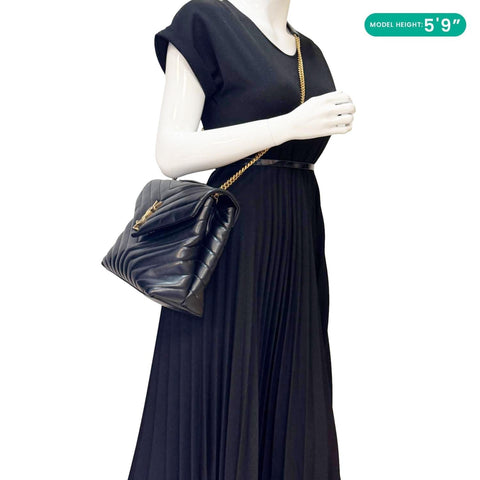 YVES SAINT LAURENT Loulou Medium Quilted Leather Crossbody Bag Black