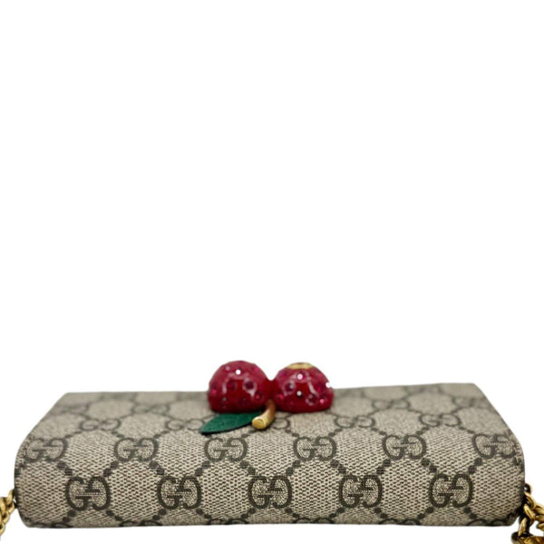 GUCCI Cherry Mini GG Supreme Canavs Chain Wallet Beige 481291