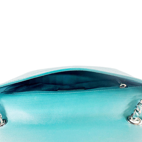 CHANEL Bi Vintage Full Flap Medium Quilted Crumpled Leather Crossbody Bag Aqua Blue