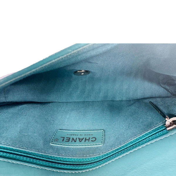 CHANEL Bi Vintage Full Flap Medium Quilted Crumpled Leather Crossbody Bag Aqua Blue