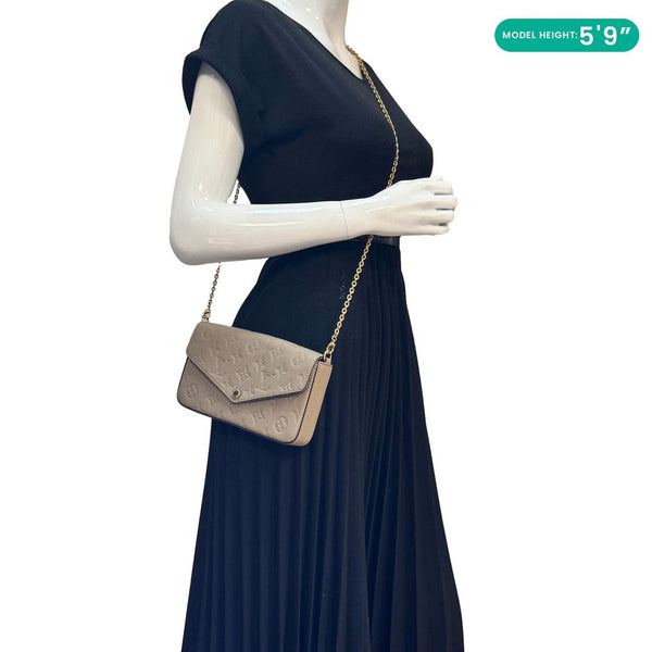 LOUIS VUITTON Felicie Pochette Empreinte Leather Crossbody Bag Beige