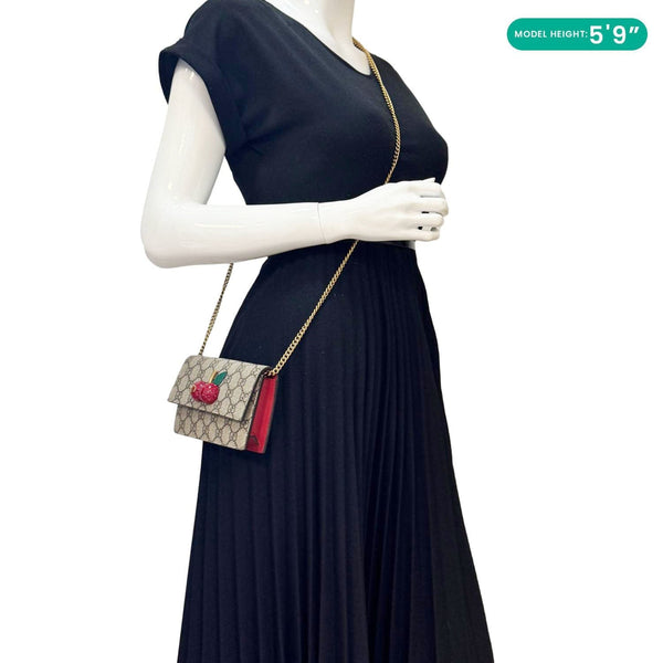 GUCCI Cherry Mini GG Supreme Canavs Chain Wallet Beige 481291