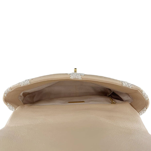 CHANEL 19 Flap Large Calfskin Crochet Shoulder Bag Beige