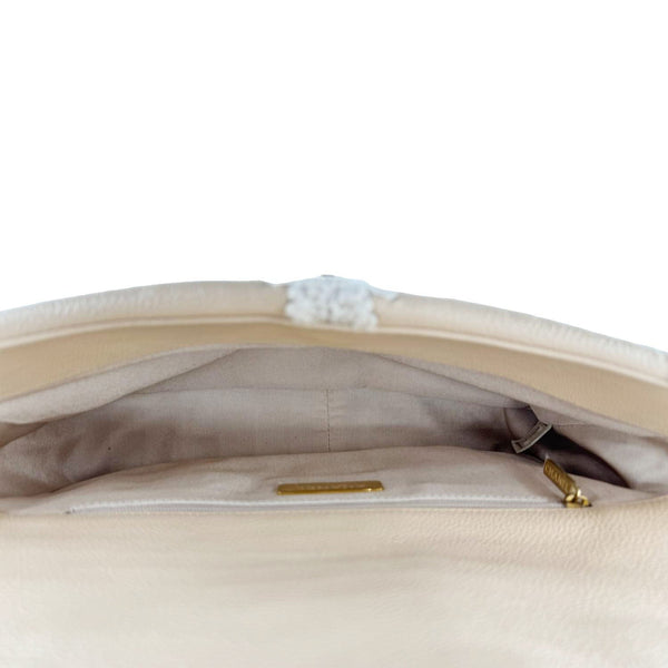 CHANEL 19 Flap Large Calfskin Crochet Shoulder Bag Beige