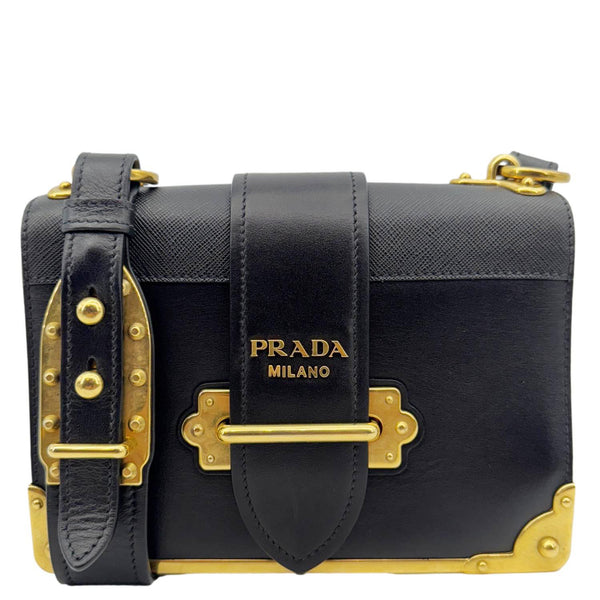 PRADA Cahier City Calfskin Leather Shoulder Bag Black
