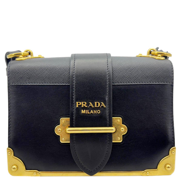 PRADA Cahier City Calfskin Leather Shoulder Bag Black