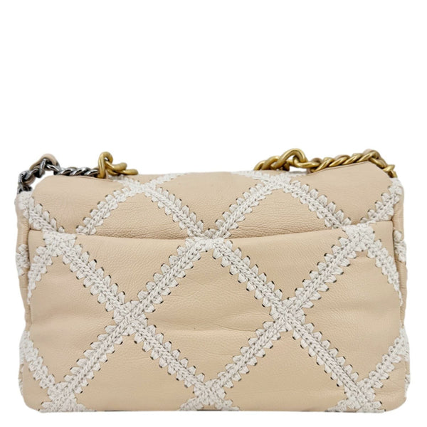 CHANEL 19 Flap Large Calfskin Crochet Shoulder Bag Beige