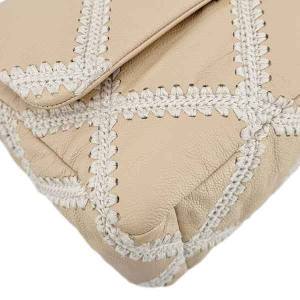 CHANEL 19 Flap Large Calfskin Crochet Shoulder Bag Beige