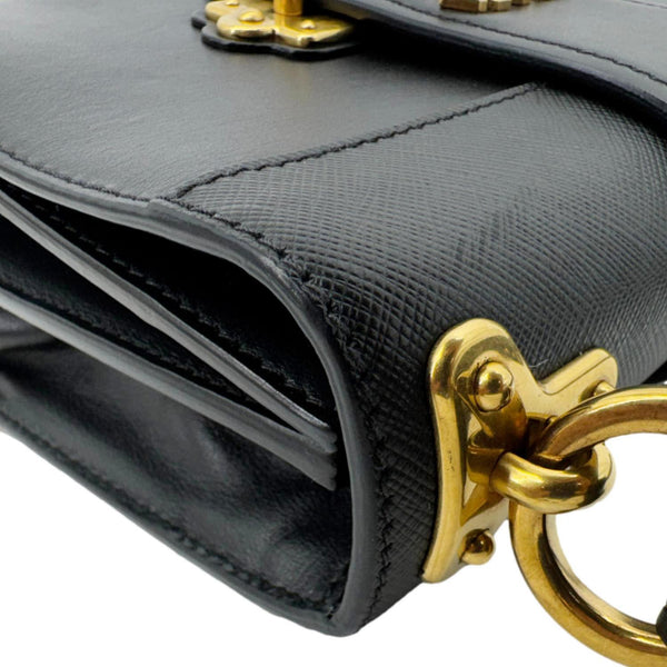 PRADA Cahier City Calfskin Leather Shoulder Bag Black