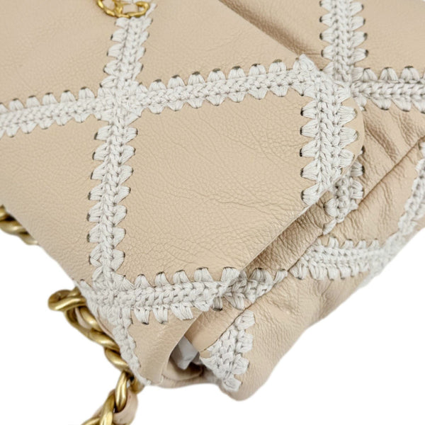 CHANEL 19 Flap Large Calfskin Crochet Shoulder Bag Beige