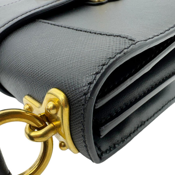 PRADA Cahier City Calfskin Leather Shoulder Bag Black