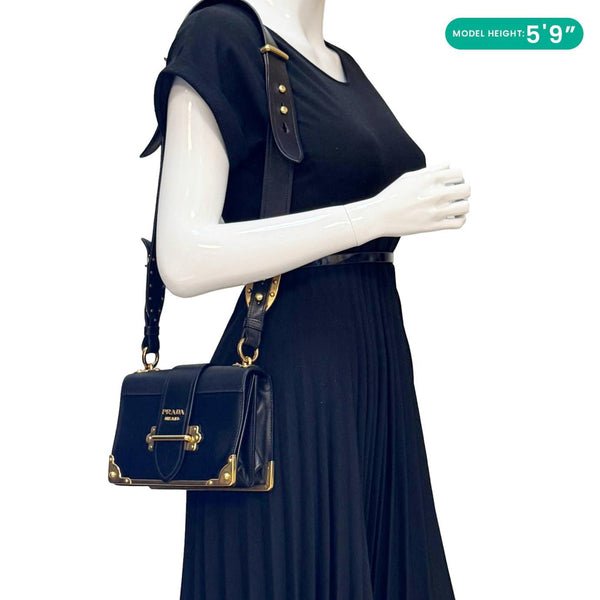 PRADA Cahier City Calfskin Leather Shoulder Bag Black