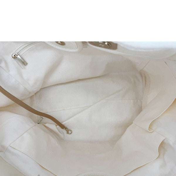 CHANEL Deauville Large Pearl Embellished Canvas Tote Bag Cream