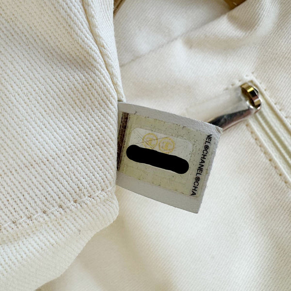 CHANEL Deauville Large Pearl Embellished Canvas Tote Bag Cream