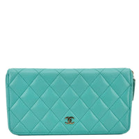 CHANEL Zip Around Quilted Caviar Leather Wallet Turquoise