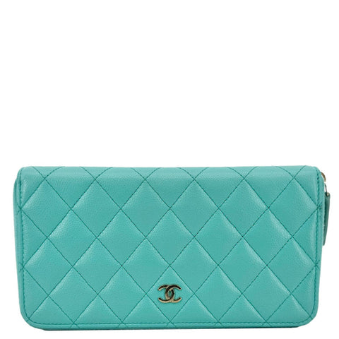 CHANEL Zip Around Quilted Caviar Leather Wallet Turquoise
