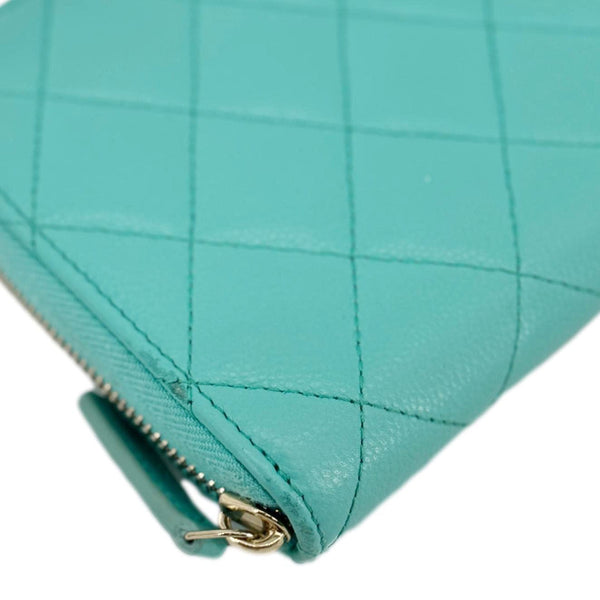 CHANEL Zip Around Quilted Caviar Leather Wallet Turquoise