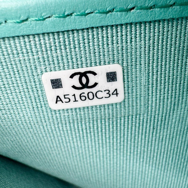 CHANEL Zip Around Quilted Caviar Leather Wallet Turquoise