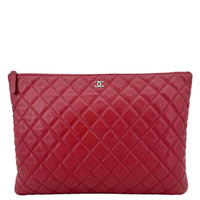 CHANEL Quilted Caviar O Clutch Cosmetic Case Red