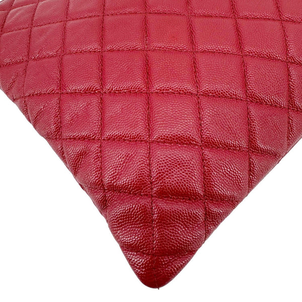 CHANEL Quilted Caviar O Clutch Cosmetic Case Red