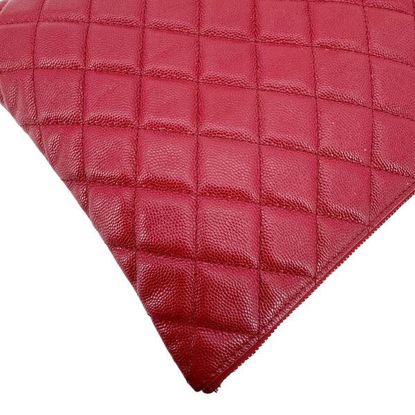 CHANEL Quilted Caviar O Clutch Cosmetic Case Red
