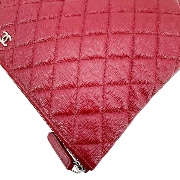 CHANEL Quilted Caviar O Clutch Cosmetic Case Red