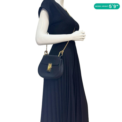 CHLOE Drew Mini Grained Leather Crossbody Bag Black