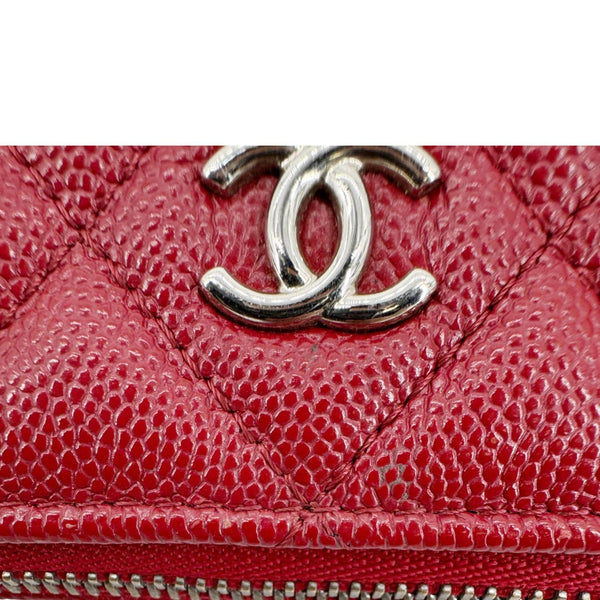 CHANEL Quilted Caviar O Clutch Cosmetic Case Red