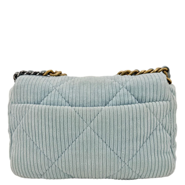 CHANEL 19 Flap Medium Quilted Corduroy Shoulder Bag Light Blue