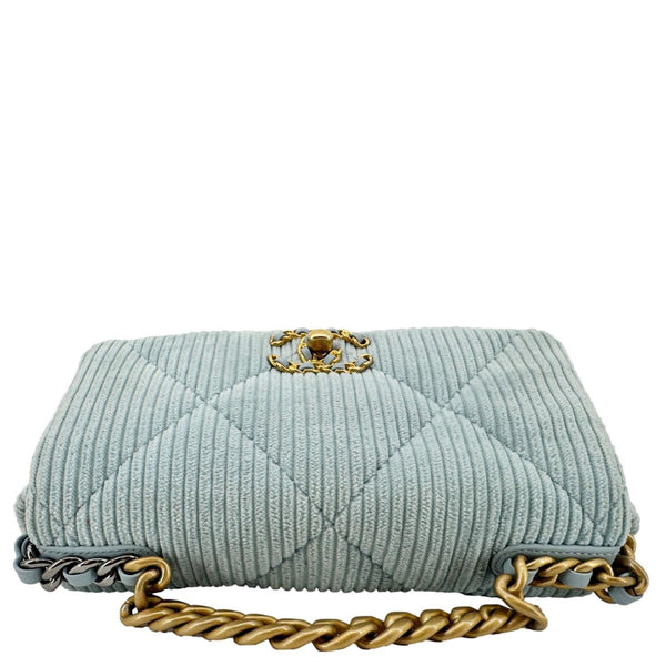 CHANEL 19 Flap Medium Quilted Corduroy Shoulder Bag Light Blue