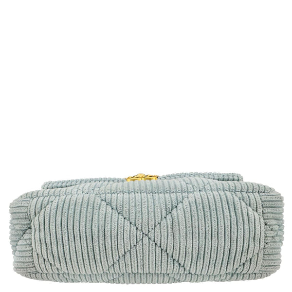 CHANEL 19 Flap Medium Quilted Corduroy Shoulder Bag Light Blue