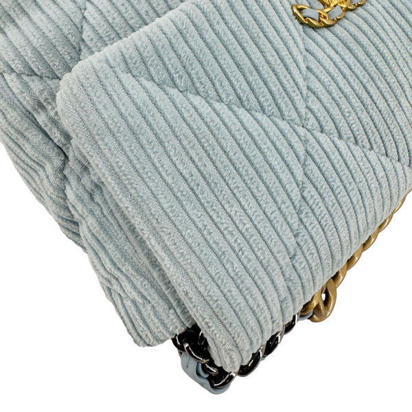 CHANEL 19 Flap Medium Quilted Corduroy Shoulder Bag Light Blue
