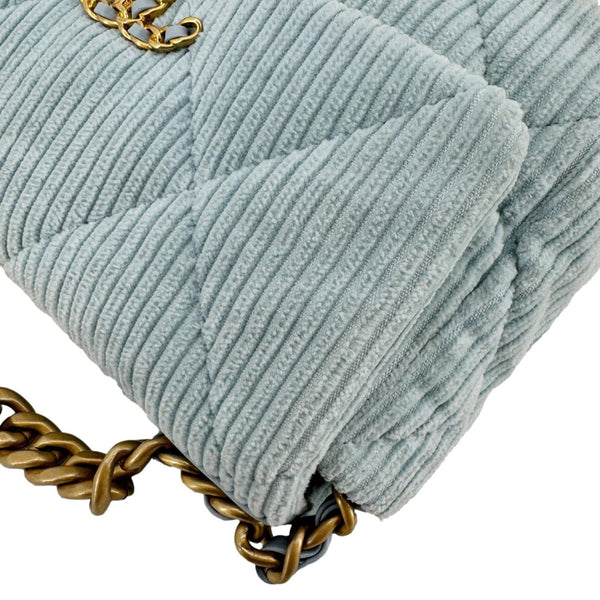 CHANEL 19 Flap Medium Quilted Corduroy Shoulder Bag Light Blue