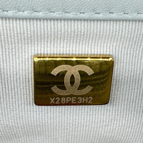 CHANEL 19 Flap Medium Quilted Corduroy Shoulder Bag Light Blue